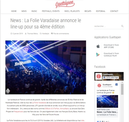 Article de Guettapen sur LFV Festival - Festival Hardstyle français.